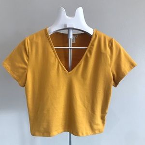 Mustard Yellow Super Soft V-Neck Crop Top, Size (M)